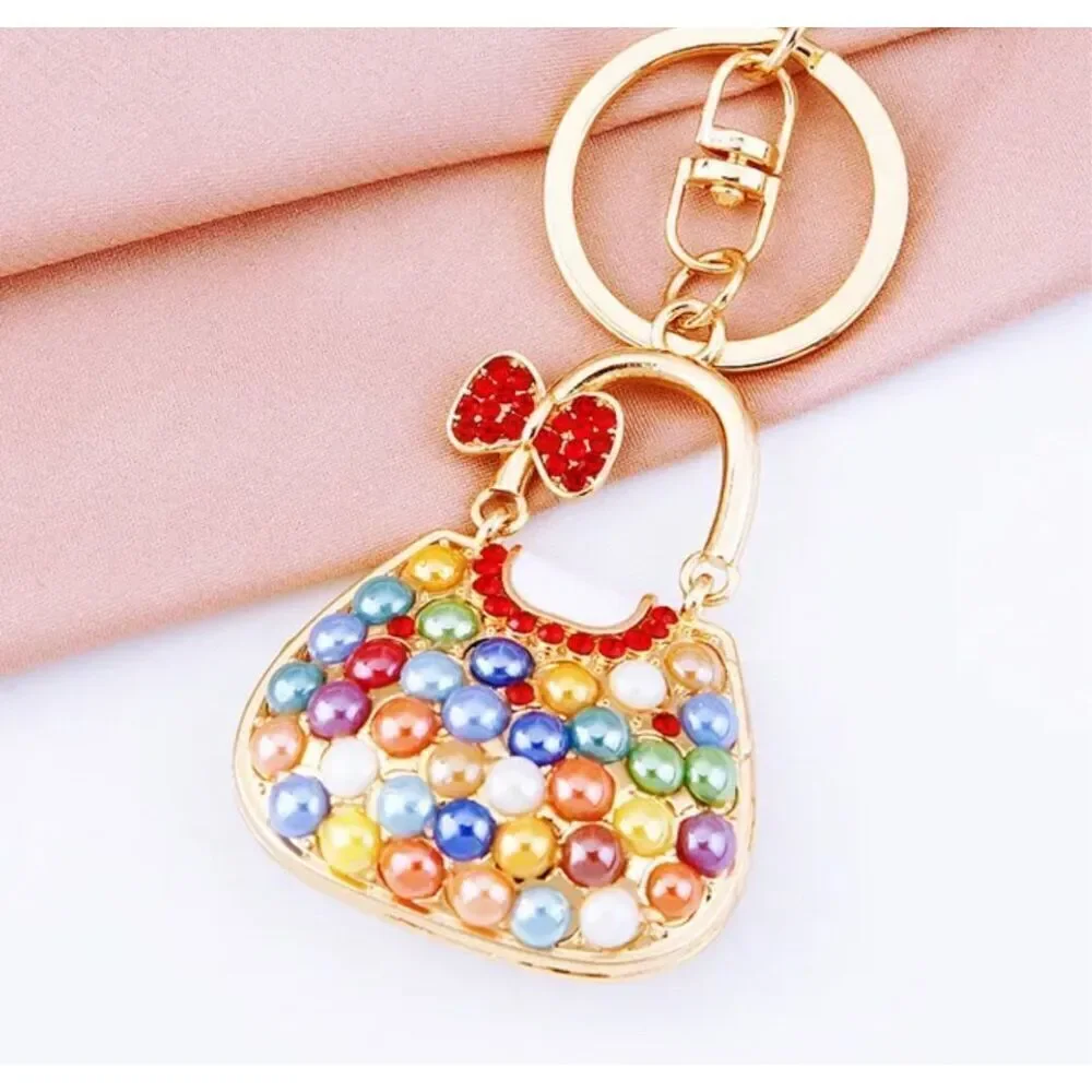 Multicolored Pearl Handbag Keychain
